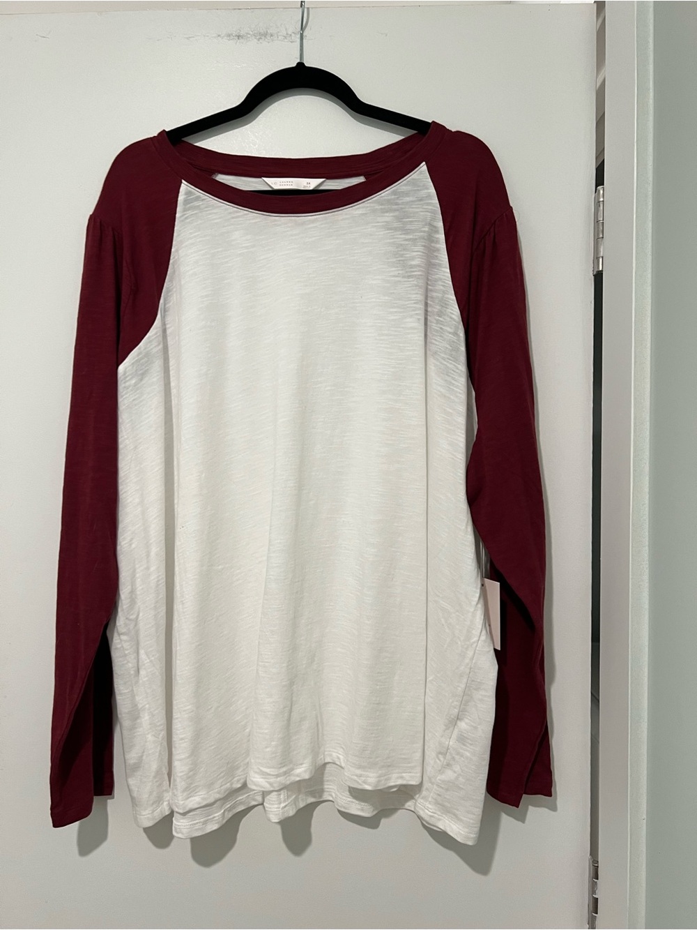 LC Lauren Conrad White Body with Burgundy Raglan Long-Sleeve Tee